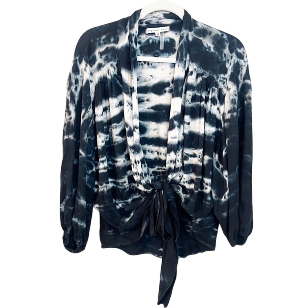 Young Fabulous & Broke Navy White Tie Dye Front Tie Blouse Top Medium